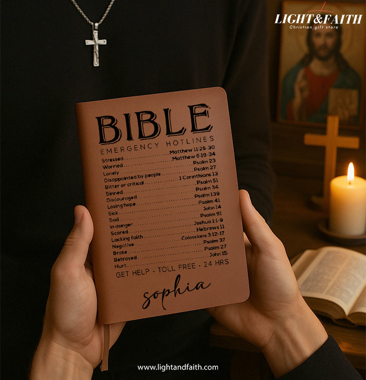 Personalized Christian Journal with "Bible Emergency Hotlines", Custom Name Prayer & Faith Notebook, Religious Gift, First Communion Gifts, Birthday. NBLAF64